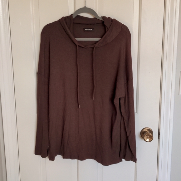 Naadam ribbed lightweight hoodie chocolate brown - Picture 2 of 5